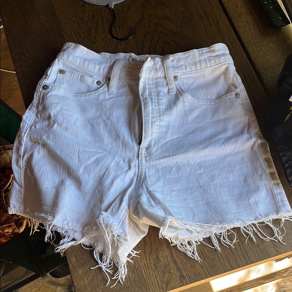 Madewell White Distressed Denim Shorts